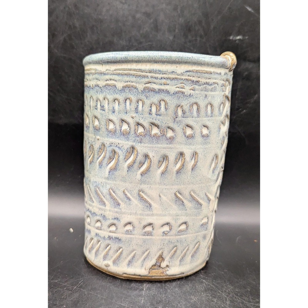 Vintage Stoneware Blue Studio Art Pottery Vase Crock 7.25" Signed Clark Oval